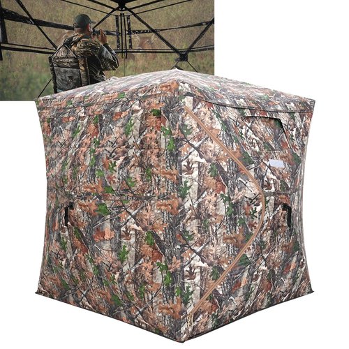 Portable Hunting Blind 270° See Through with Carrying Bag, 2-3 Person Pop Up Ground Blinds with Silent Zipper Door & Sliding Windows, Resilience Hunting Tent for Deer & Turkey Hunting