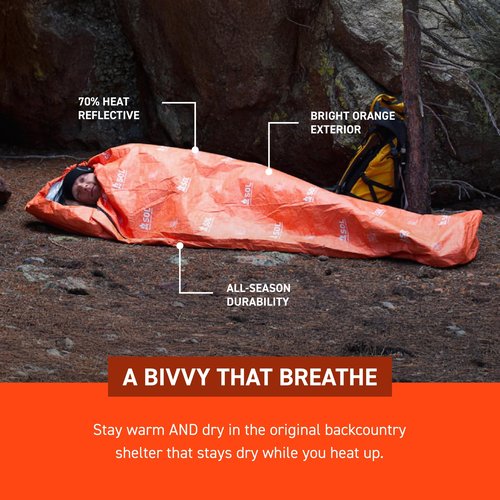 S.O.L. Survive Outdoors Longer SOL Escape Bivvy with Hood - Orange, 60 GSM