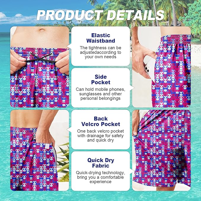 Mens Swim Trunks Quick Dry Board Shorts with Mesh Lining, Breathable Surf Beach Shorts Swimwear Bathing Suits