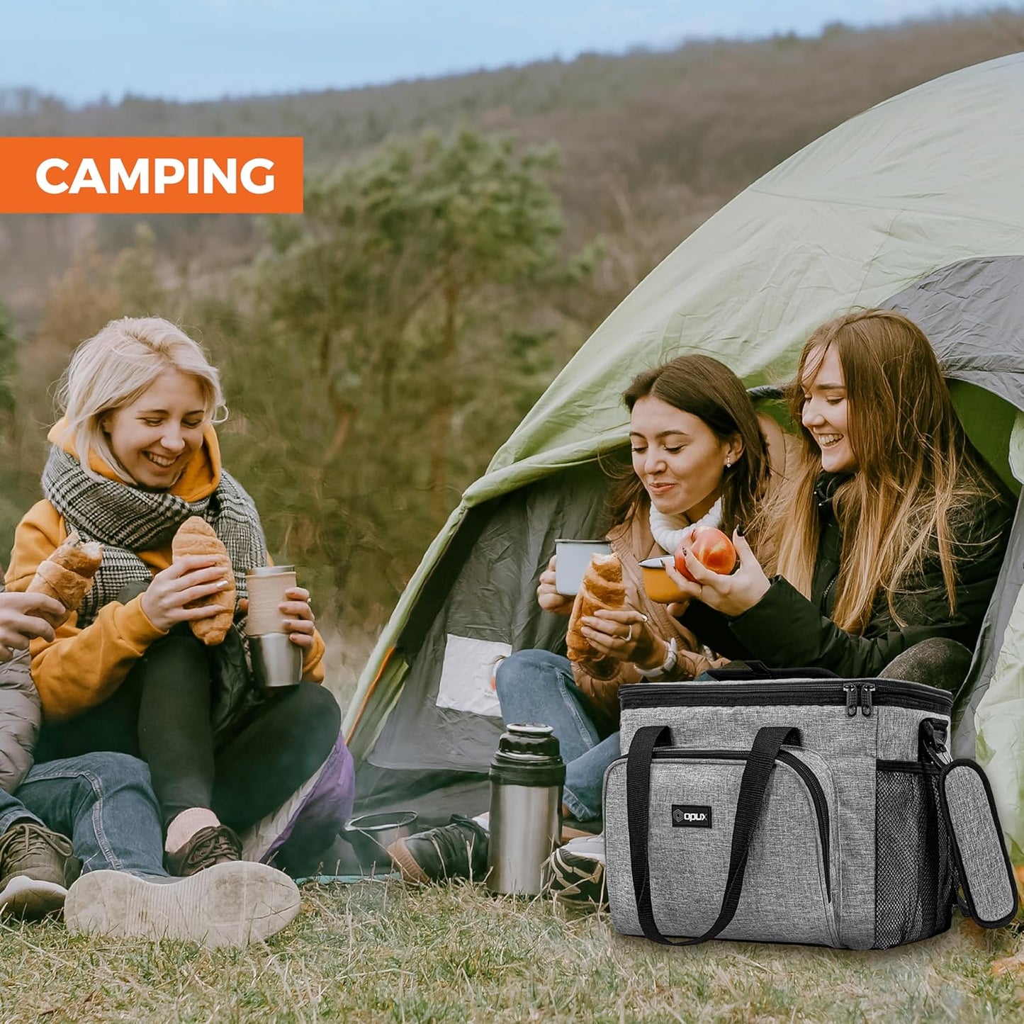 OPUX Soft Cooler Bag, Insulated Collapsible Lunch Cooler Bag for Men Work Camping Beach Travel, Portable Soft Sided Leakproof Waterproof Large Lunch Bag Box with Shoulder Strap 18 Cans, Heather Navy