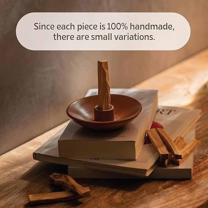 Luna Sundara Authentic Peru Pottery Palo Santo Stick Holder and Incense Holder Includes 5 Palo Santo Sticks Handmade Ceramic Smudge Bowl Sage Holder Palo Santo Holder (Brown)