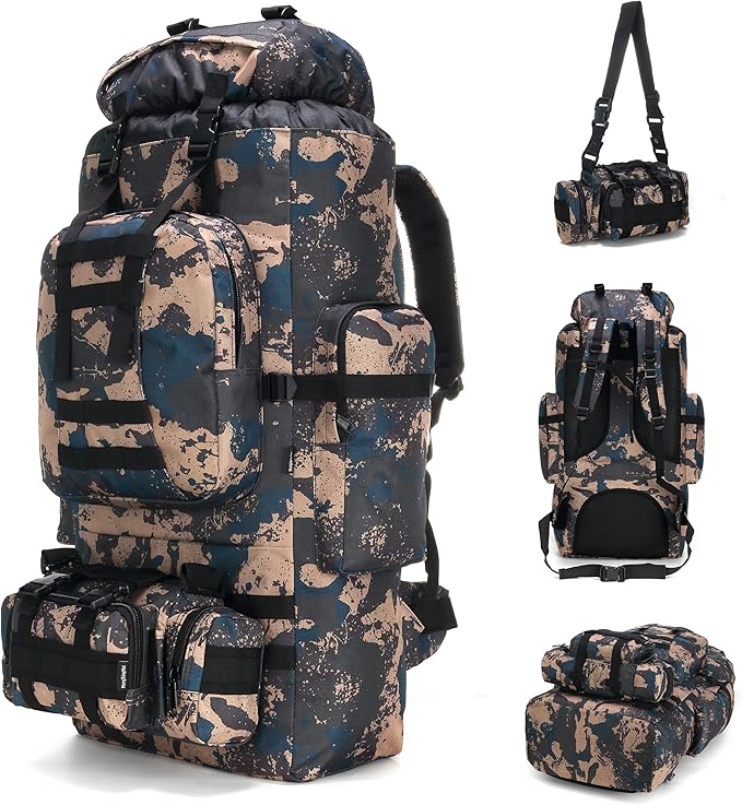 100L Camping Hiking Backpack,Molle military Tactical rucksack backpack,Waterproof Lightweight Hiking Backpack (BlueCp)