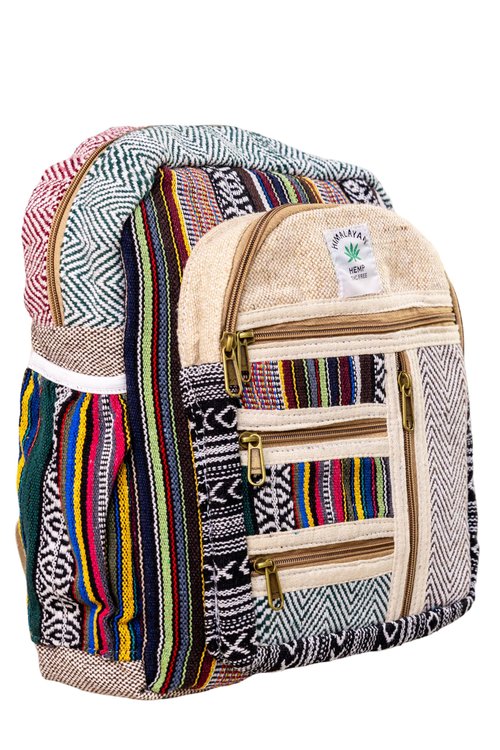 Shubhlaxmifashion Small Hemp Cotton Daypack Backpack - Multi-color, 14 Inch, 9L, Compact (13x14x5 Inch), Travel, Hiking, Adult, Unisex