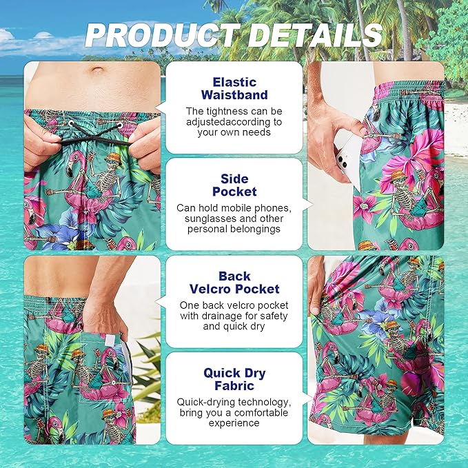 Mens Swim Trunks Quick Dry Board Shorts with Mesh Lining, Breathable Surf Beach Shorts Swimwear Bathing Suits