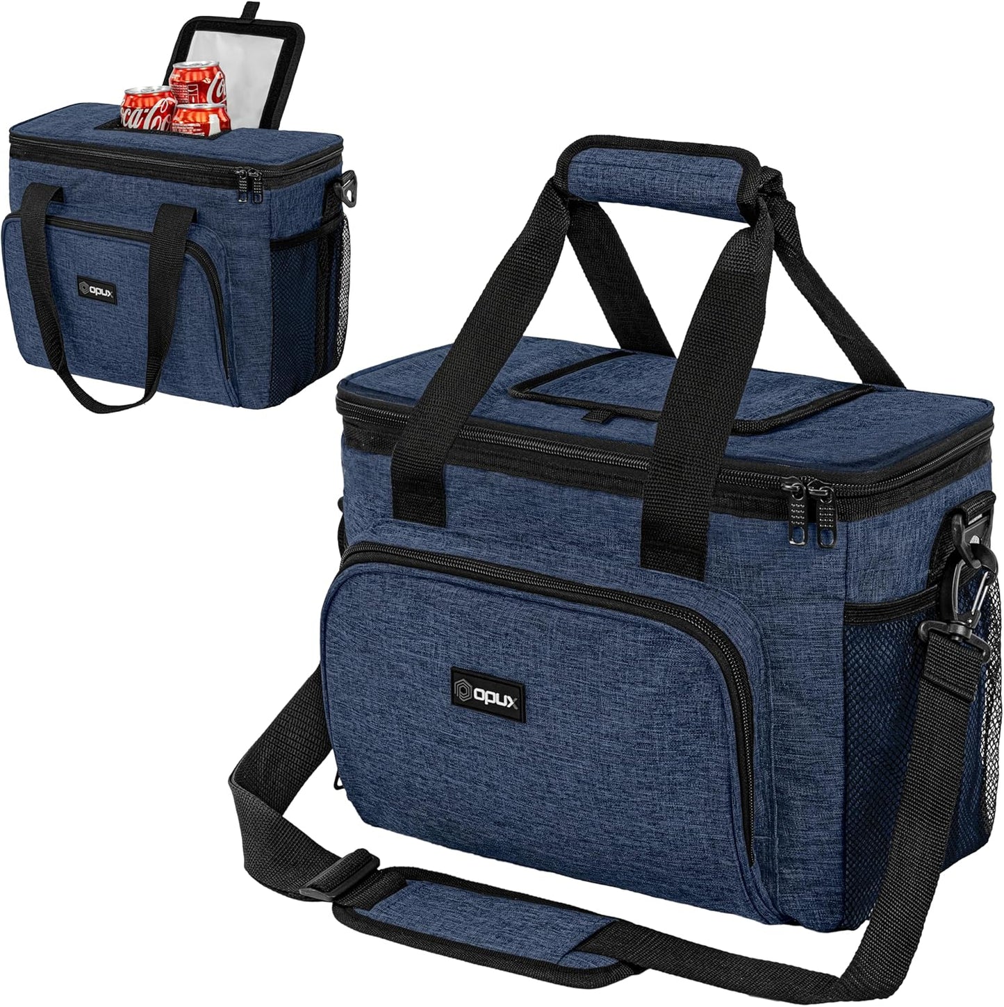 OPUX Soft Cooler Bag, Insulated Collapsible Lunch Cooler Bag for Men Work Camping Beach Travel, Portable Soft Sided Leakproof Waterproof Large Lunch Bag Box with Shoulder Strap 18 Cans, Heather Navy
