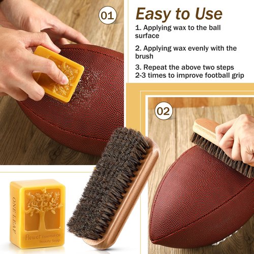 Saillong Football Prep Kit Leather Conditioning Brush and Wax Set, Mud Removal Kit, Grip Accessories for Training Game-Day Footballs for Youth Adults (Brown Bristles)