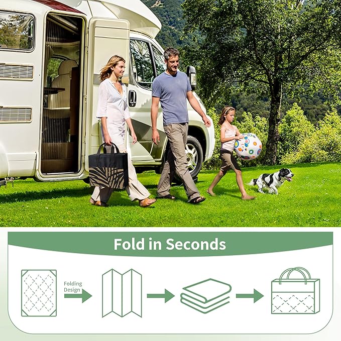 GENIMO Outdoor Rug 8' x 10' Waterproof for Patio Clearance, Reversible Plastic Straw Camping Carpet, Lightweight Mats for Rv, Backyard, Deck, Porch, Picnic, Beach, Balcony, Black & Brown