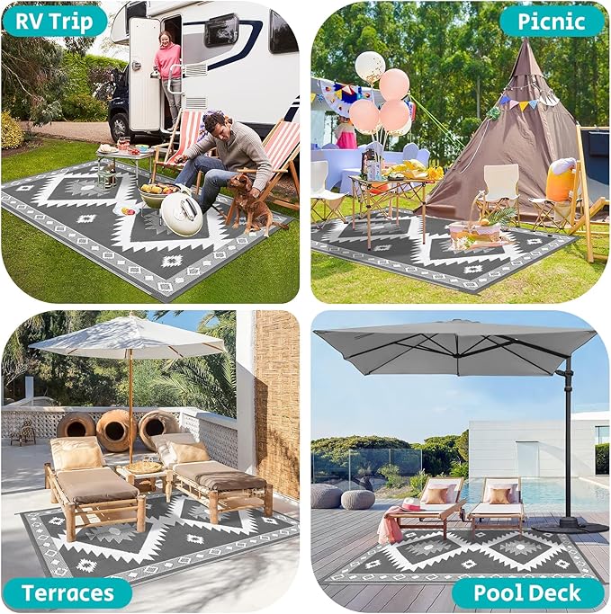 HEBE Outdoor Rug 5'x8' for Patios Clearance Waterproof Patio Mat Plastic Straw Rug Reversible RV Camping Tent Rug Outside Indoor Outdoor Area Rugs for RV,Deck,Beach,Balcony,Camper