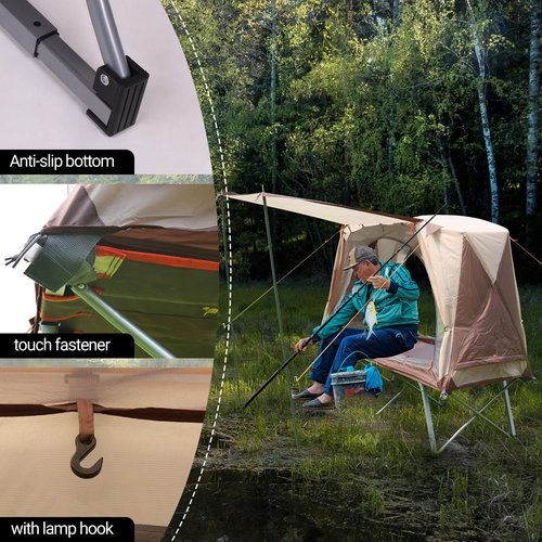 Tent Camping Cot, Easy-to-Assemble Folding Cot Supports Campers up200lbs Pop-Up Portable Fishing Tent with Carry Bag for Fishing