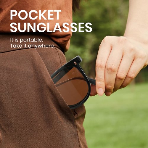 Cyxus Folding Sunglasses for Women Men UV400 Protection Ultralight Foldable Sunglasses For Driving Golf Black Brown P1576