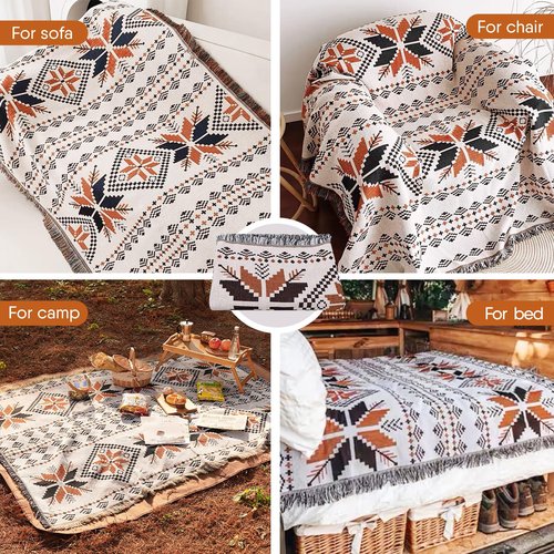 Samboo Mexican Blankets Western Home Decor, Native American Indian Woven Out Throw Blankets for Couch, Bed, Camping, Soft Lightweight Durable, for Outdoor Picnic Beach, Machine Washable, 50 x71inches