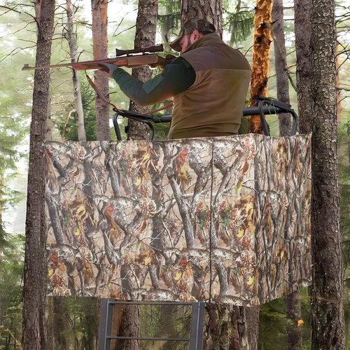 Maniaacer Hunting Tree Stand Blinds Cover Camouflage Universal Tree Stand Blinds Realistic Forest Camo Treestand Cover with Zipper for Deer Elk Hunting, Frames Not Included(102"x 35", 142" x 35")