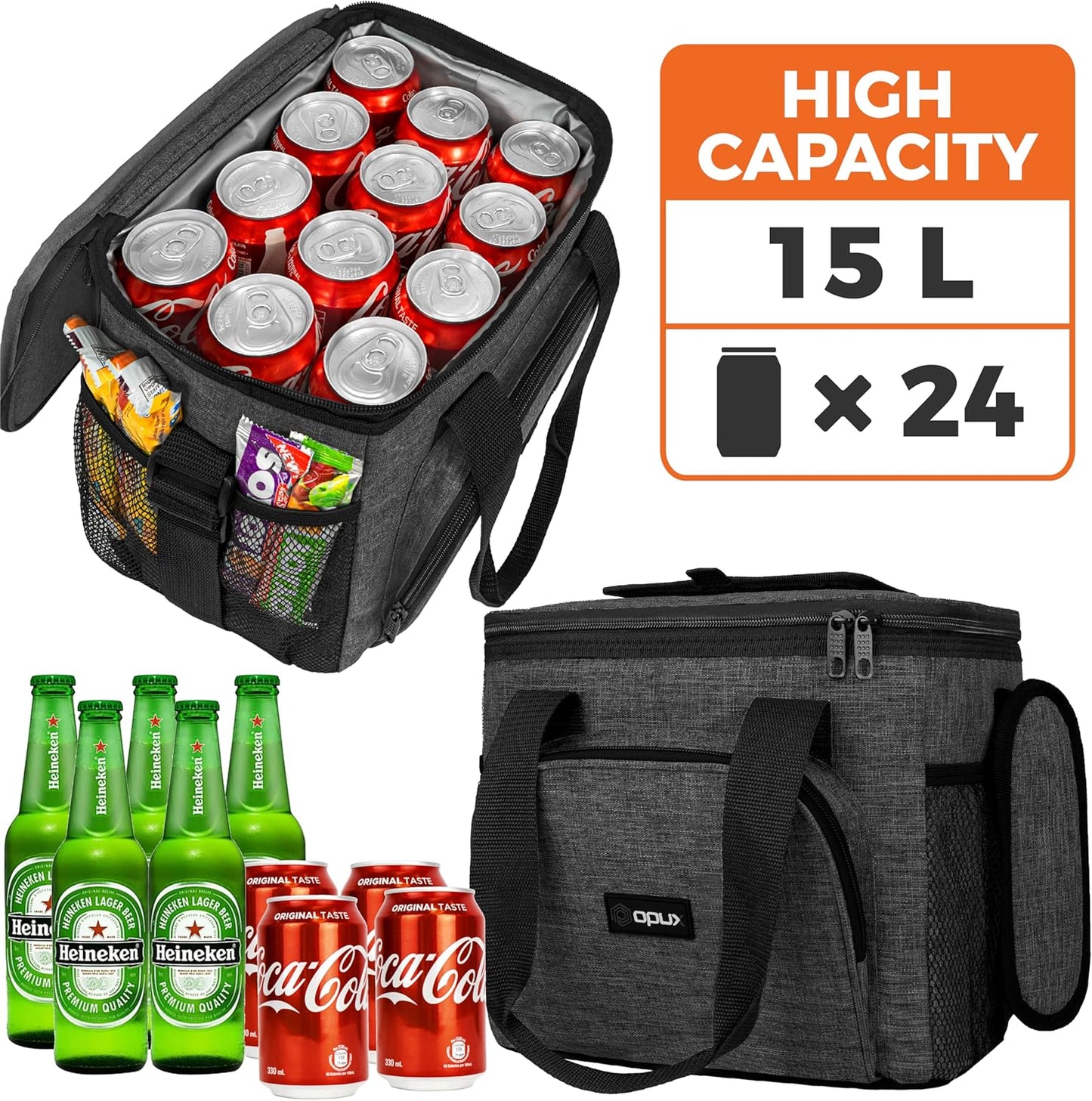 OPUX Soft Cooler Bag, Insulated Collapsible Lunch Cooler Bag for Men Work Camping Beach Travel, Portable Soft Sided Leakproof Waterproof Large Lunch Bag Box with Shoulder Strap 18 Cans, Heather Navy