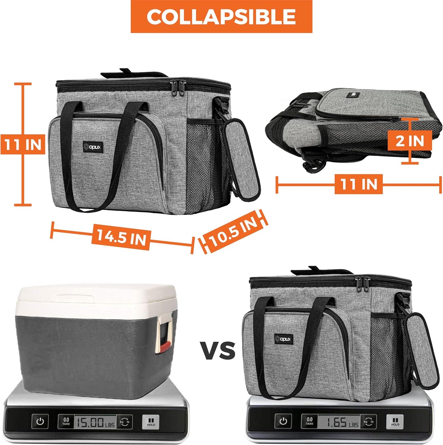 OPUX Soft Cooler Bag, Insulated Collapsible Lunch Cooler Bag for Men Work Camping Beach Travel, Portable Soft Sided Leakproof Waterproof Large Lunch Bag Box with Shoulder Strap 18 Cans, Heather Navy