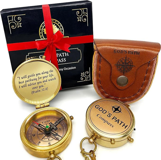 God's Path Compass – Communion & Confirmation Gift for Teenage Boys | Baptism Religious Gifts for Men, Christian, Catholic, Graduation | Sentimental & Inspirational Present – Greeting Card Included