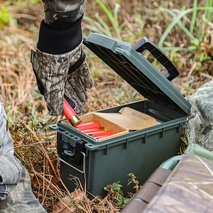 Sheffield 12757 4-Pack Ammo Storage Box, Stackable .30 Cal Field Boxes, Water and Dust Resistant, Lockable Storage Box with Handle, Secures Hunting Gear, Supplies, and Bullets, Made in the USA, Green