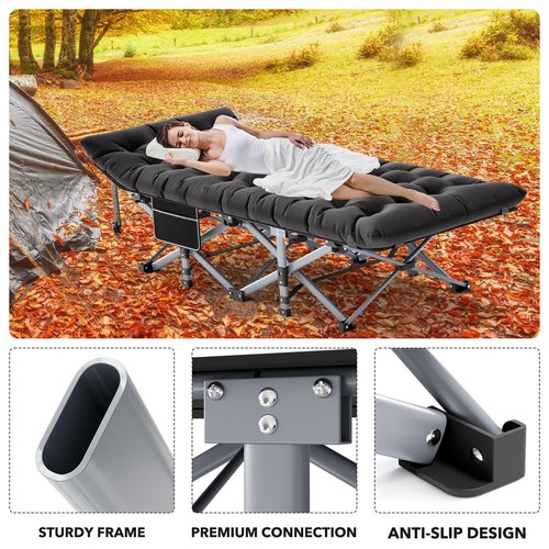 Seeutek Folding Camping Cot for Adults with Carry Bag, Portable Bed with Detachable Cushion, Waterproof 1200D Oxford Fabric, Cot Bed for Camping, Hunting, Lounging, Camping Cots