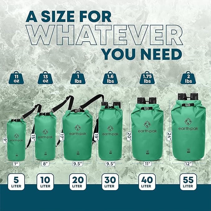 Earth Pak Waterproof Dry Bag - Roll Top Waterproof Backpack Sack (Seafoam 40L & 30L)