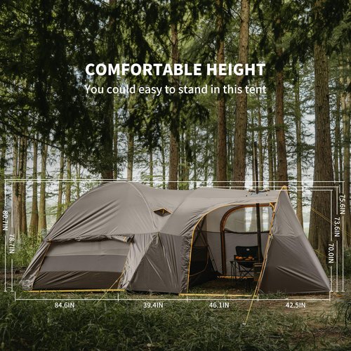 Naturehike KOTA 4/6/8 Person Camping Tent, Double Layer Waterproof 4 Person 6 Person 8 Person Tents for Camping, Large and Tall Family Tent with Vestibules Porch