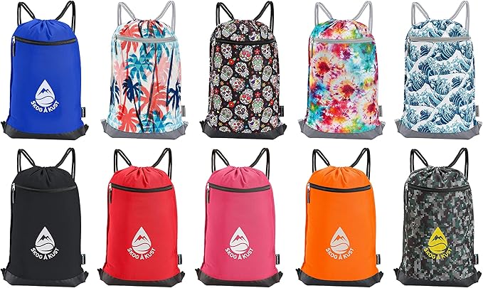 Skog Å Kust GymSak | Patented 2-in-1 Drawstring Cinch Bag with Removable Waterproof Dry Bag | Black & Grey