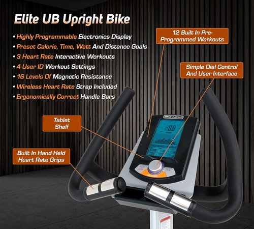 Elite UB Upright Bike - Commercial Grade - Compact Footprint - Ultra Comfortable Seat - Magnetic Resistance - 350 lbs Capacity