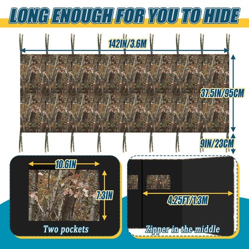 142"X37.5" Hunting Tree Stand Blinds for Deer Hunting Universal Camo Tree Ladder Stand Blind Kit with Zipper and 2 Pockets Tree Stand Cover for Hunting Deer, Elk, Hunting Blind & Accessories