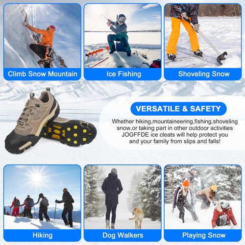 Ice Cleats for Shoes and Boots - Snow Traction Cleats Crampons with 11 Studs for Walking on Snow and Ice - Anti Slip Overshoe Footwear Rubber Walking Cleat Crampon(L【Women(10-11.5)/Men(8.5-10)】)