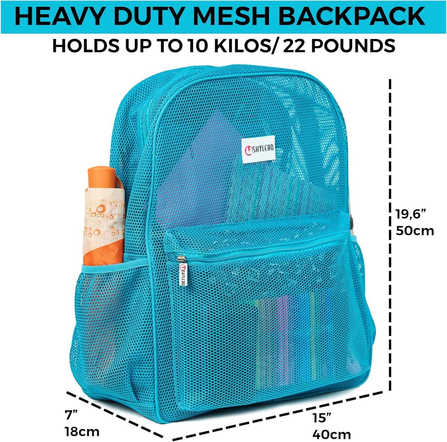 SHYLERO Mesh Backpack XXL (36L) - Lightweight Heavy-Duty Clear Backpack Made of Reinforced 3D Mesh - H19.6 xW15 xD7