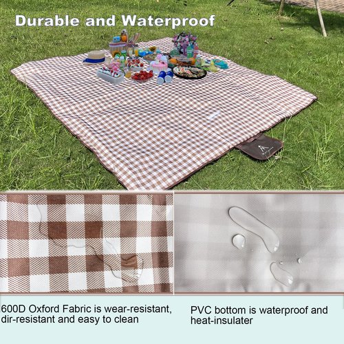 Merjeson Outdoor Picnic Blanket, Waterproof Foldable, Extra Large 79x77in, Portable Compact Beach Mat, Oversize Picnic Mat, for Camping&Music Festival&Lawn (Brown)
