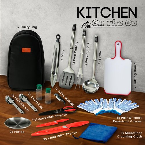 Outdoor Campfire Cooking Set - Complete Camp Kitchen Accessories, Pots, Pans, Utensils for Camping Trips