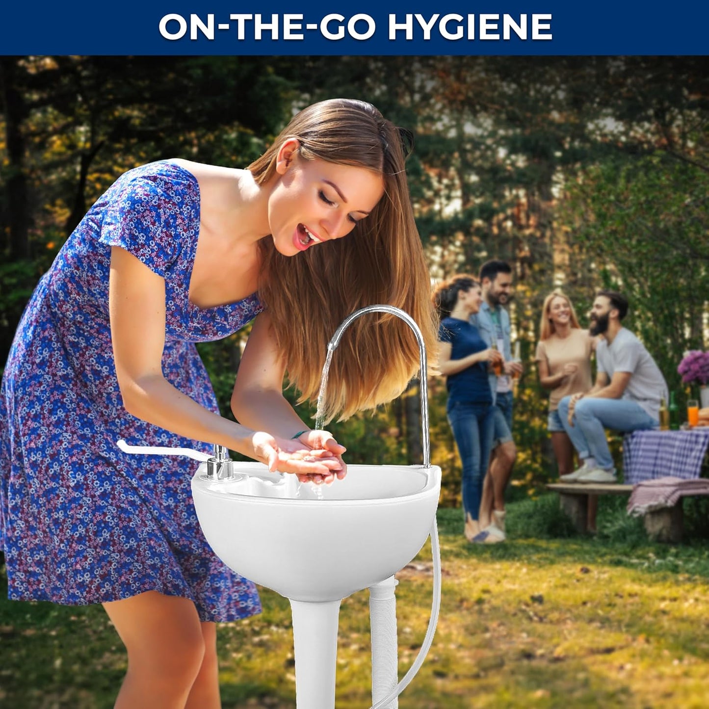 SereneLife Portable Camping Sink with 19L (5+ Gallon) Water Tank, Hands-Free Foot Pump, Soap Dispenser & Towel Holder, Compact Design with Carry Handle – Perfect for Camping, Worksites, Outdoors