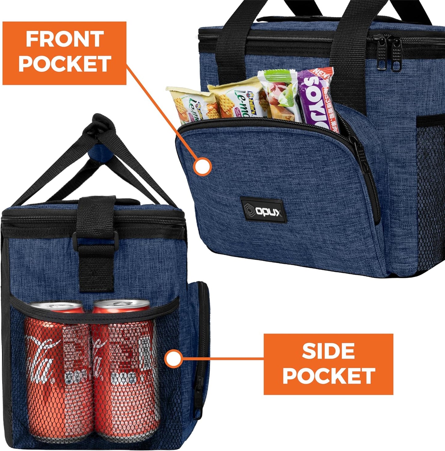 OPUX Soft Cooler Bag, Insulated Collapsible Lunch Cooler Bag for Men Work Camping Beach Travel, Portable Soft Sided Leakproof Waterproof Large Lunch Bag Box with Shoulder Strap 18 Cans, Heather Navy