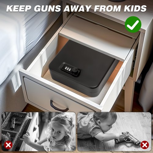 Portable Gun Safe for Pistols, Small Handgun Lock Box with Combination Lock or Key Lock, Portable Travel Pistol Safe for Travel, Home, Car (Large-Key)
