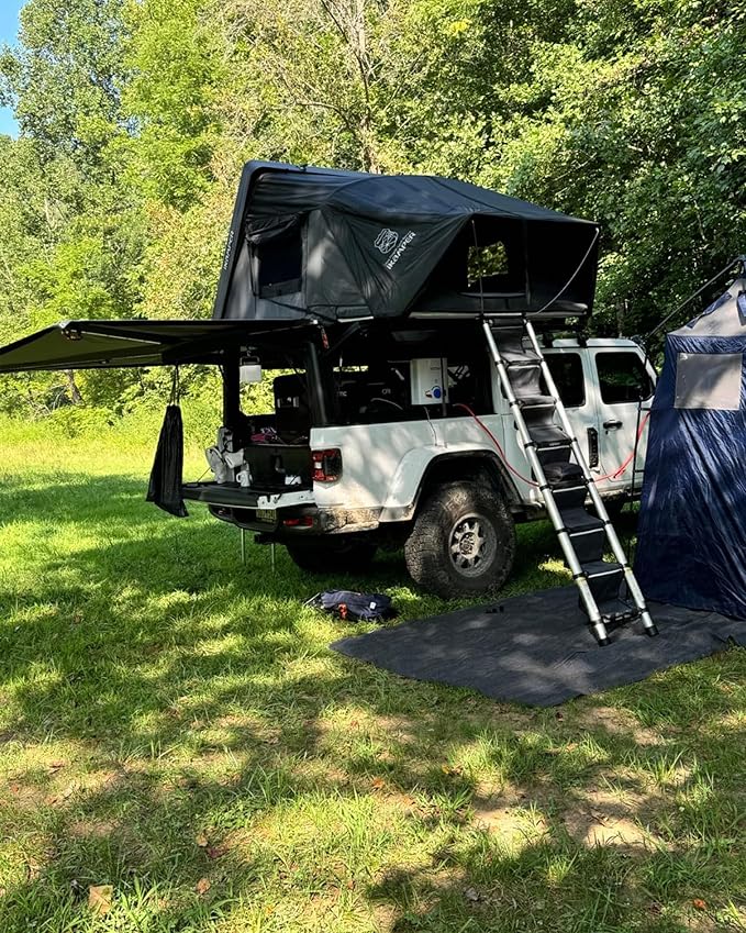 FoundGo Awning Carpet HDPE Camping Outdoor Rug with Eyelets,Nails,Broom,for RV,Patio,Backyard,Picnic,Beach,Trailer 9'*6' (2.74 * 1.83m) -Black
