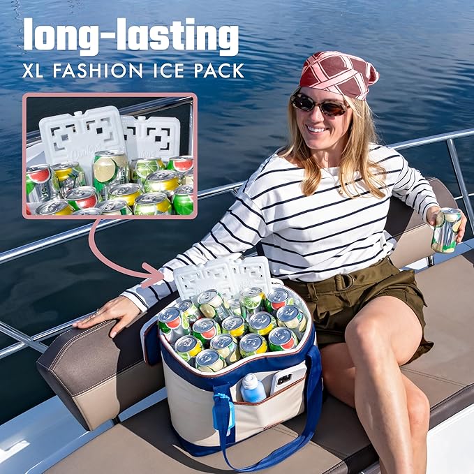 Cool Coolers Fashion Ice by Fit & Fresh, 2 Pack XL Slim Ice Packs, Unique Ice Pack Design for Womens Lunch Bag, Space Saving Reusable Ice Packs for Lunch Boxes, Cooler Ice Packs, Pearl White, 2PK