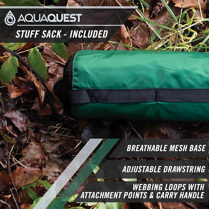 AquaQuest Defender Camping Tarp - Heavy Duty Tent Shelter or Rain Fly - Waterproof Camping Essentials for Hiking, Bushcraft & Hammock, 15 x 15 ft, Forester Green