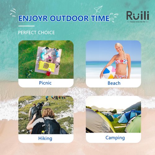 Ruili Beach Blanket Sandproof Extra Large 5-7 Adults, Oversized Beach Mat Waterproof Washable Foldable Outdoor Mat, 83''x79'' Beach Blanket with Storage Bag, Lightweight Durable 4 Stakes (White&Green)