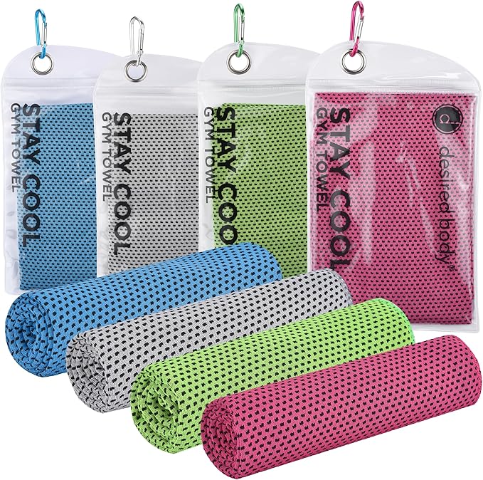 Microfiber Cooling Towels for Neck and Face - 4 Pack 40x12” Mesh Quick Dry Gym Towels for Working Out with Waterproof Bag and Carabiner - Sweat Rag for Gym, Sports, Outdoor Activities