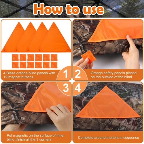 Shupakul 4 Pcs Blaze Orange Safety Panels,Waterproof Hunting Safety Blind Panels with 12 Buttons & Storage Bag,Portable Blind Cover for Ground Blind Tree Stand
