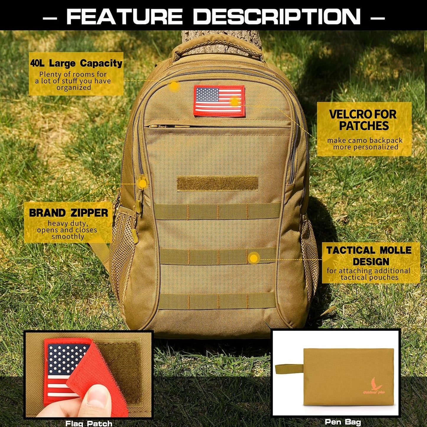 outdoor plus Camo Backpack,Military Boys Backpacks for School,40L Army Bookbag with USB Charging Port Waterproof