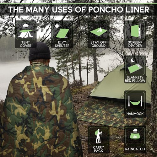Mirzoyan Woobie Blanket, Military Poncho Liner Camo Insulated Camping Woobie Blanket for Outdoor Hiking Survival Hunting
