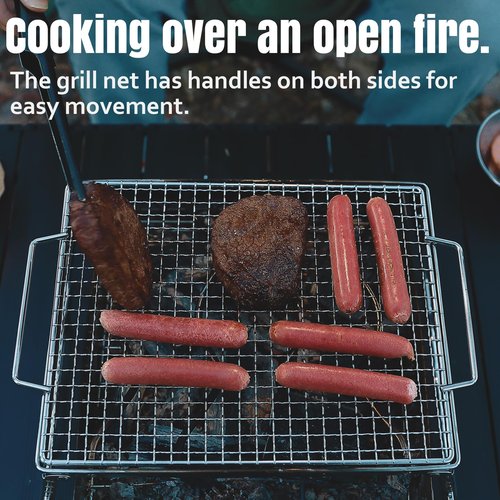 CAMPINGMOON Folding Campfire Grill with Cooking Grid Grate 9.5"x7.9" 304 Stainless Steel Camping Grill MS-1012-SW