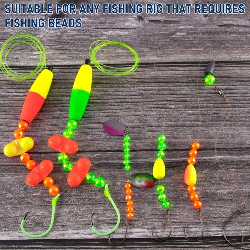 Alwonder 100-Pack Fishing Beads Holographic Beads for Fishing Rigs Lures Salmon Trout Steelhead Fish Bead Saltwater Freshwater Assorted Size 8mm Chartreuse