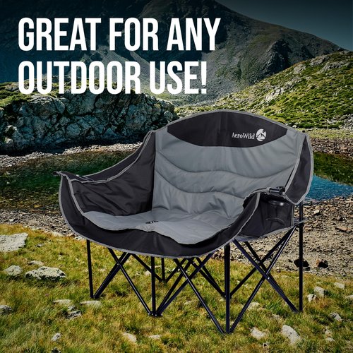 AeroWild Double Folding Chair – Portable Loveseat for 2 Adults with 600 lbs Support – Water & UV Resistant Folding Outdoor Chair for Beach, Picnic, Camping