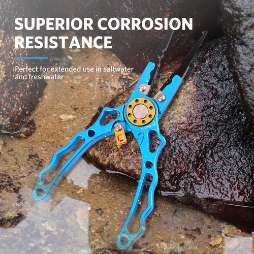 Hathever Saltwater Fishing Pliers, Split Ring & Hook Remover with Tungsten Carbide Cutters, Lockable, Aircraft Aluminum Handle, Sheath & Lanyard, Gifts for Men