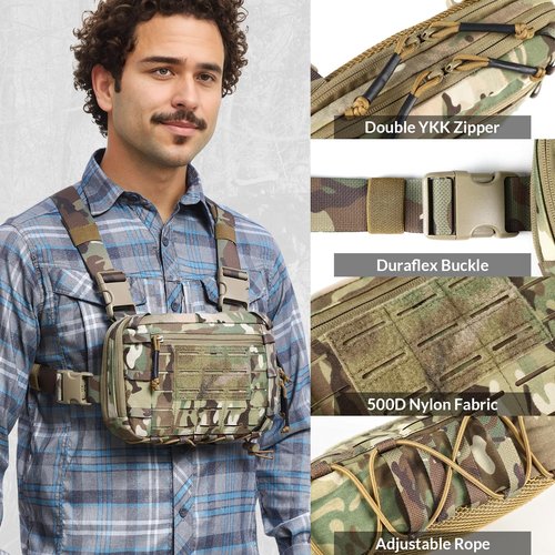 VOTAGOO GEAR Tactical Chest Pack EDC Chest Bag 2L Utility Molle Chest Rig Pouch with CCW Compartment Adjustable Harness for Outdoor (CP)