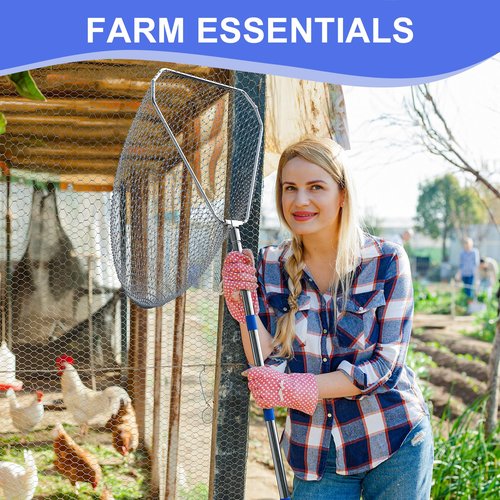 Viscogrip Chicken Catching Net 2 Pcs, Chicken Net for Chicken Supplies, Stainless Steel Poultry Catcher for Catching Small Chicken, Goose, Ducks, Fish, Birds(2 Nets, 1 Pole Included