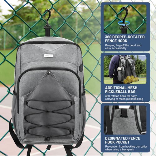 Pickleball Backpack with Ventilated Racket Compartments, Gray