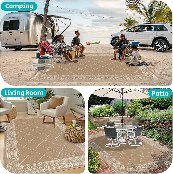 HEBE Outdoor Rug 8'x10' for Patios Waterproof Clearance Reversible Patio Mat Plastic Straw Rug RV Camping Mat Outside Area Rug Carpet for Camping RV,Porch,Deck,Balcony,Camper,Backyard