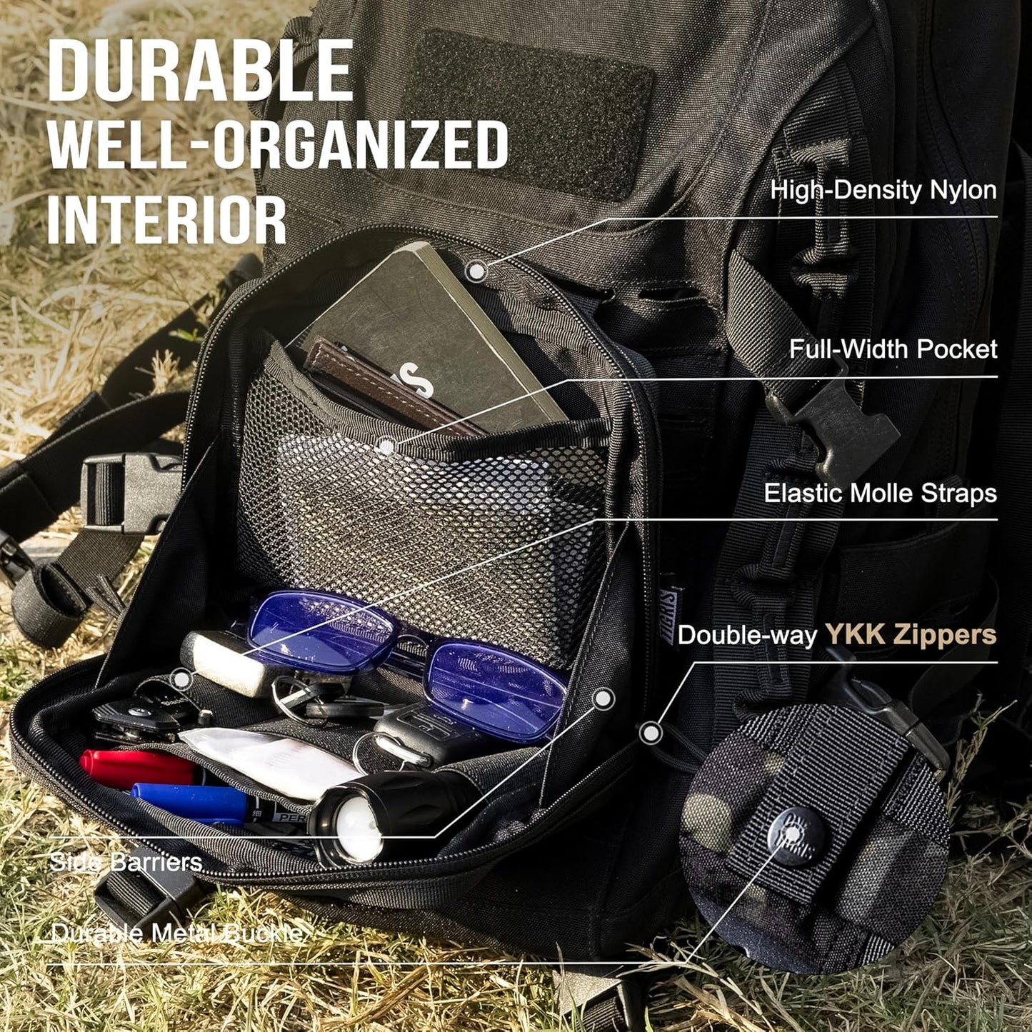 OneTigris MOLLE Pouch, Tactical Admin Pouch Belt EDC Tool Organizer Zippered Utility Waist Pack 7.5"x5"x2"